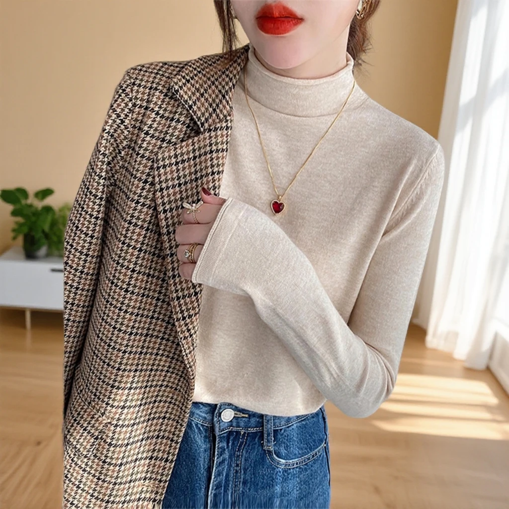 韩系长袖半高领针织打底衫女秋季新款爆款内搭上衣秋冬薄款中领