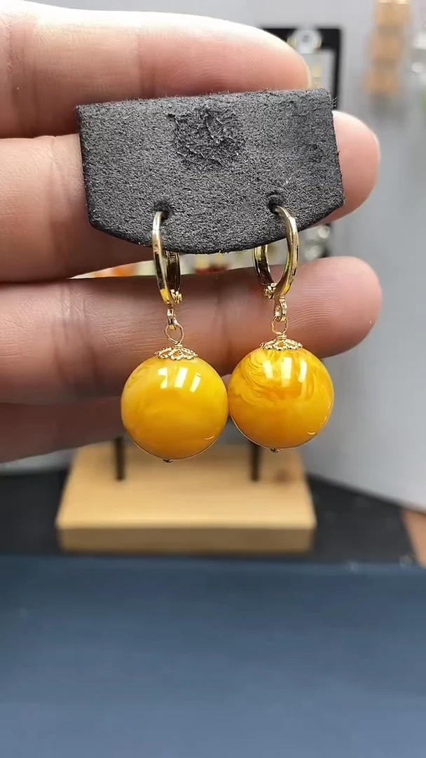 【闪购商品】蜜蜡耳饰银S925镀金镶嵌尺寸16mm耳扣06