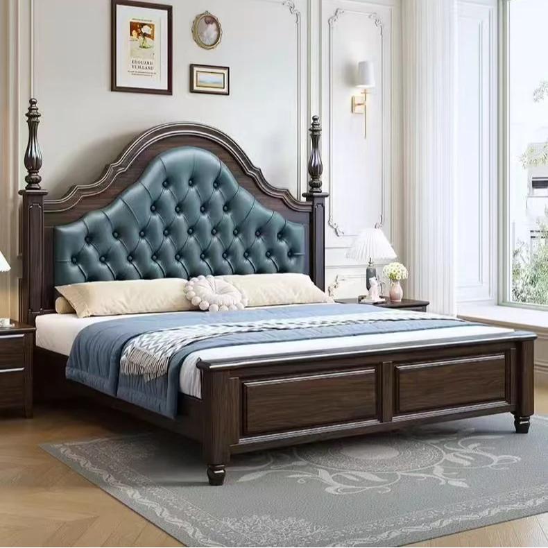 美式实木床1.8米双人真皮软包床紫金檀木婚床主卧儿童床