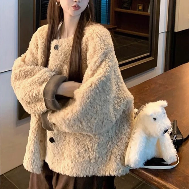 【现货+运费险】毛毛外套冬季宽松慵懒风保暖休闲外套上衣YY366