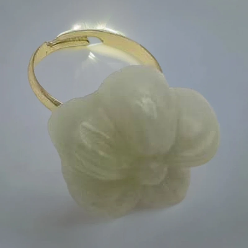 666（库存处理）--高定珠宝岫玉五福花戒指设计款XY03百搭设计款