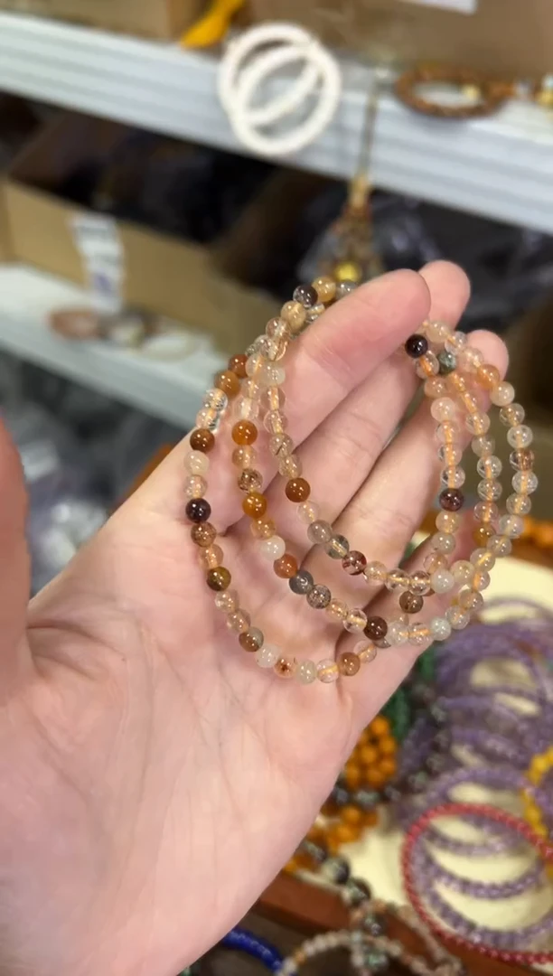 【闪购商品】水晶手链未镶嵌彩发晶圆珠多圈手链[1518]