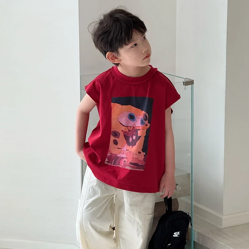 宝宝童装夏季薄款卡通宽松印花韩版男上衣休闲无袖款SY25035