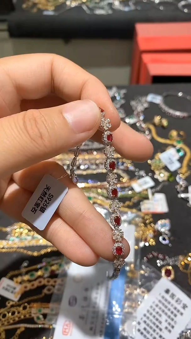 手链银S925镶嵌红宝石手链