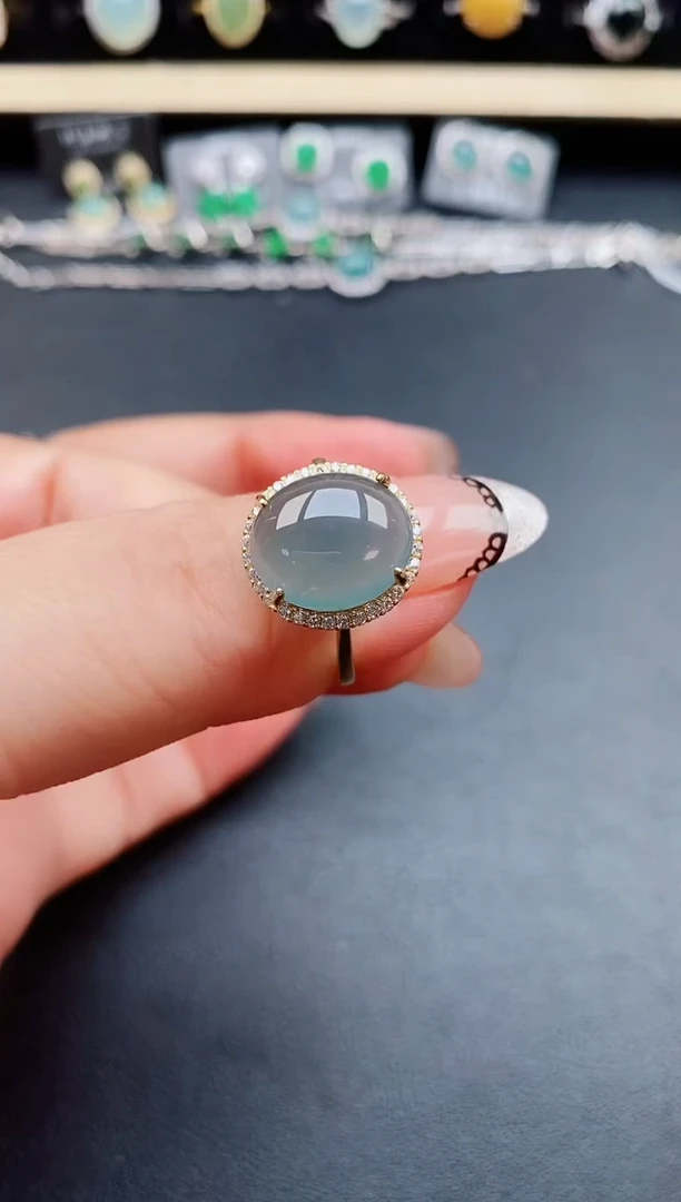 翡翠戒指银S925镶嵌50850