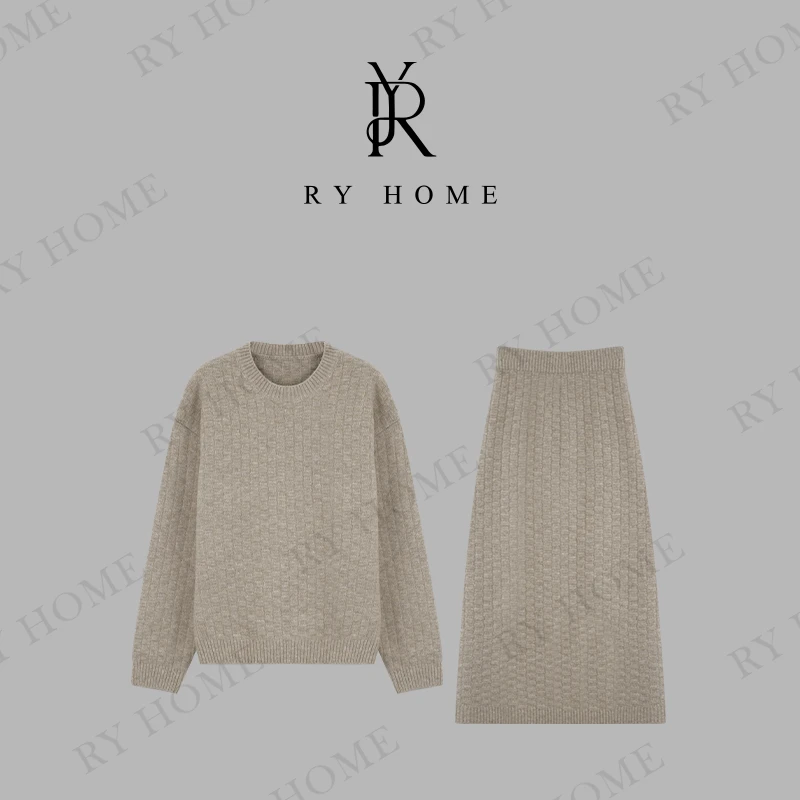 【容雨RYHOME】绵羊毛格子提花老钱风毛织套装裙243ST1308