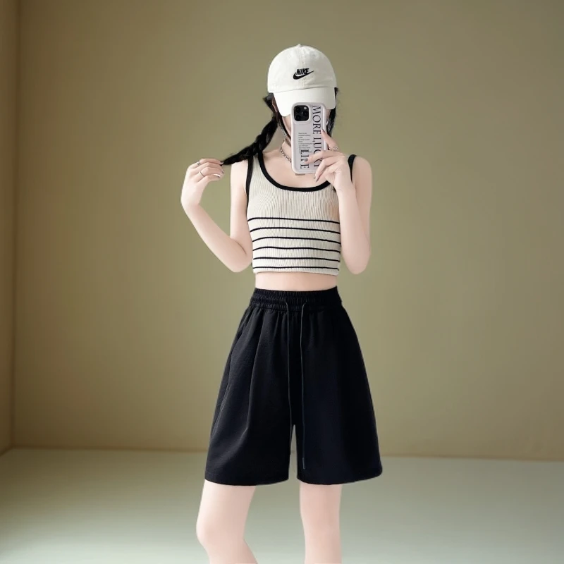 2025新款休闲宽松阔腿裤运动五分裤紫色冰丝奶芙山本短裤女夏季