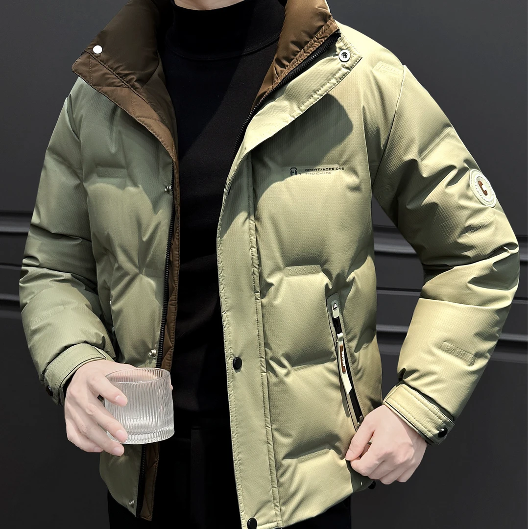 pu皮衣羽绒服简约男款冬季高级感时尚百搭潮流高端冬装拼色外套男