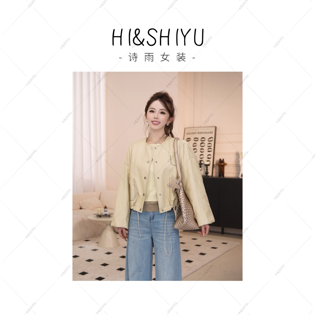 HISHIYU【黄油起司】春季减龄金属丝皮衣外套