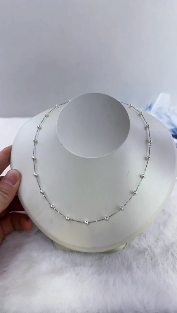 银S925镶嵌淡水珍珠DA满天星项链 a555