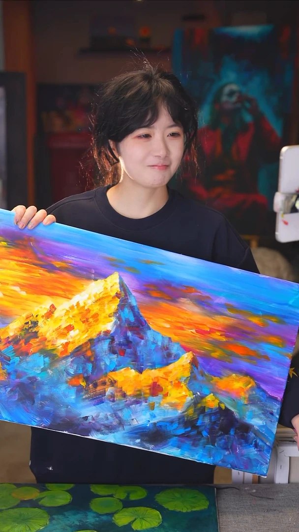 油画T****z日照金山丙烯画纯手绘