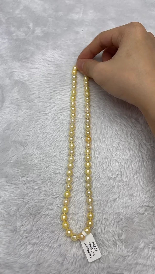 项链银S925镶嵌海水珍珠AK羽皇金7-7.5mm