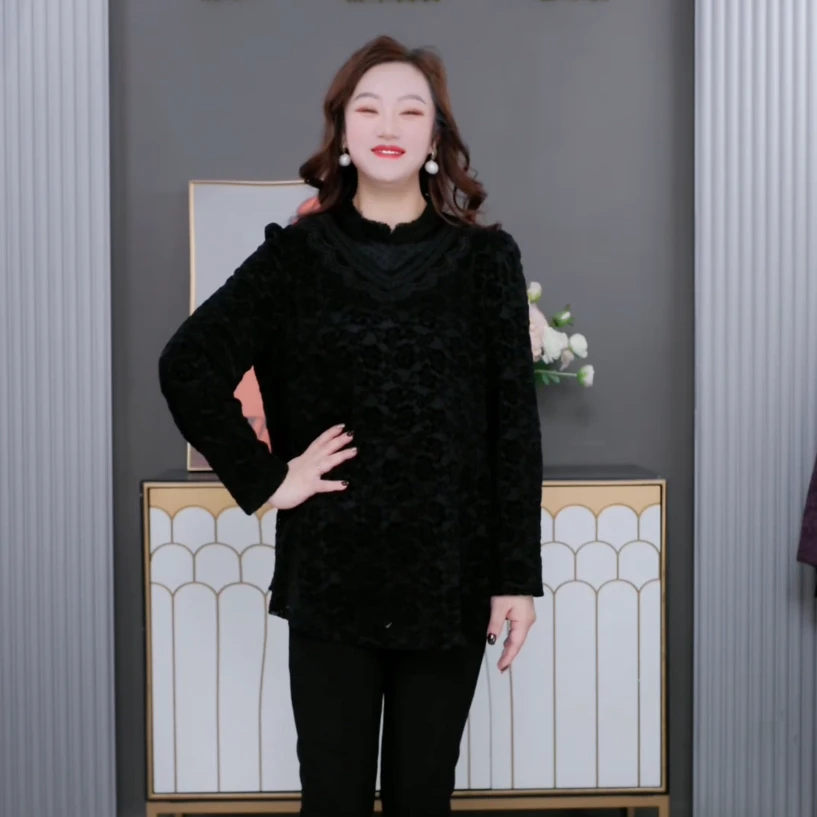 苏迷高端大码女装秋冬新款时尚法式洋气显瘦遮肚长袖上衣ZB6458