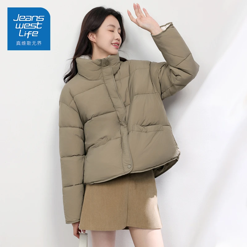 真维斯无界深卡其短款立领面包服秋冬美拉德风复古时尚保暖棉服