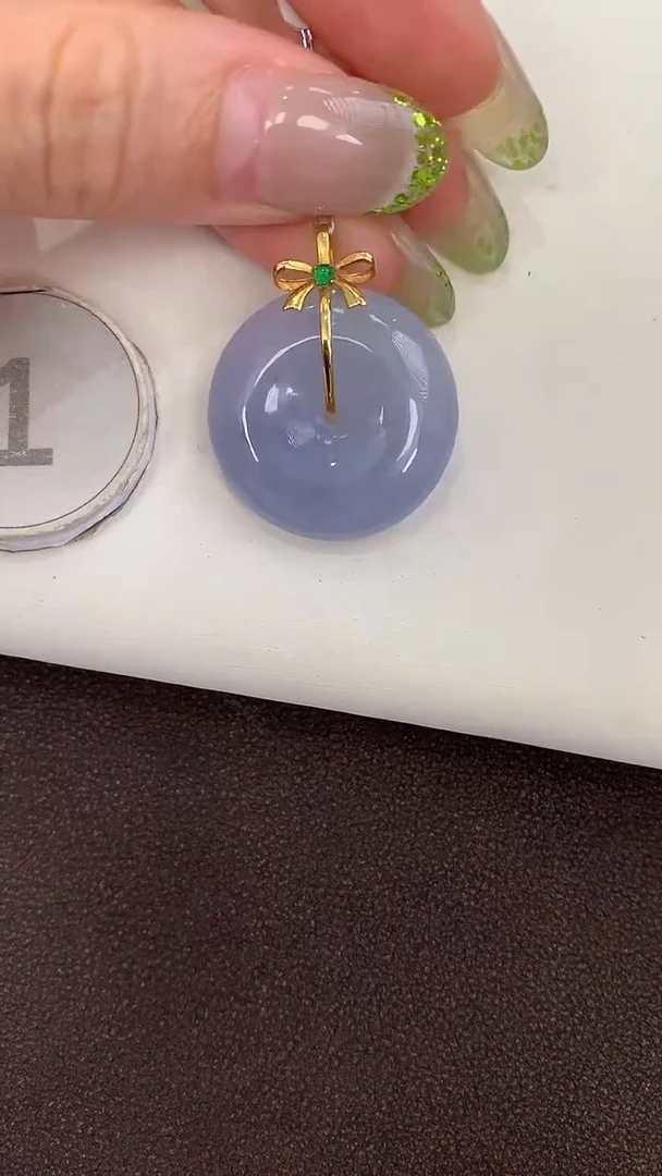 颈饰18K金镶嵌翡翠天然缅甸a货翡翠