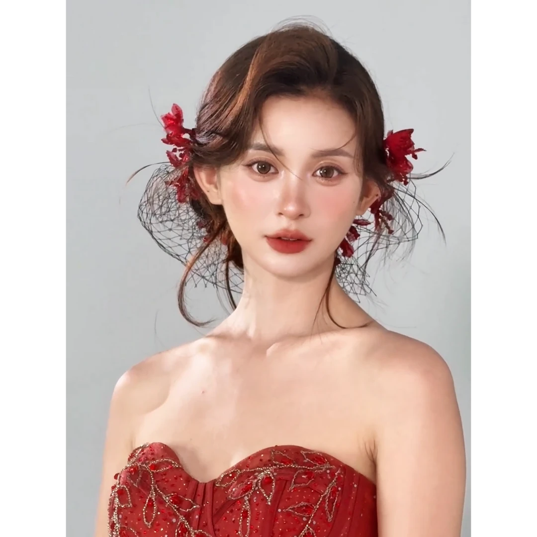 非金属布艺婚庆饰品 新款手作新娘红色敬酒服精致重工饰品997