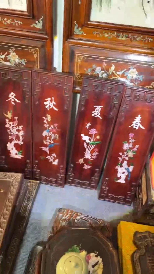 非洲紫檀（红花梨）50x58cm 四条屏春夏秋冬