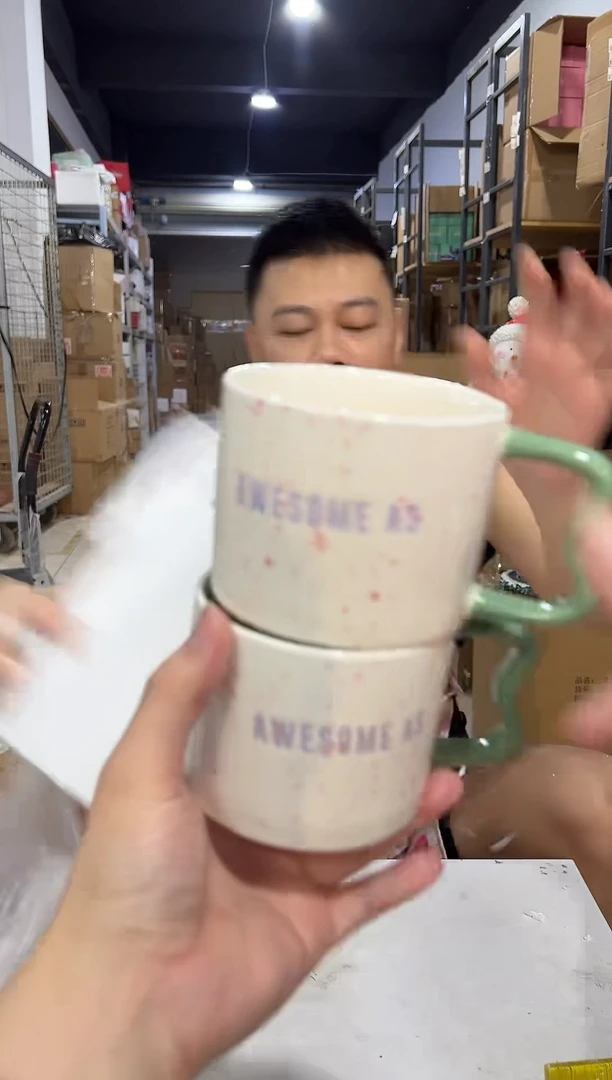 瓷片白色祝福咖啡杯2件套微瑕