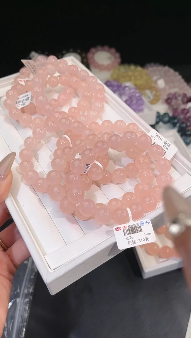 【闪购商品】水晶手链未镶嵌多样性发一西柚粉12mm