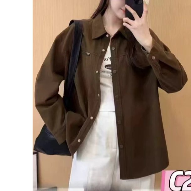 29102款加厚衬衫新款秋冬季中长款牛仔外套衬衣女装
