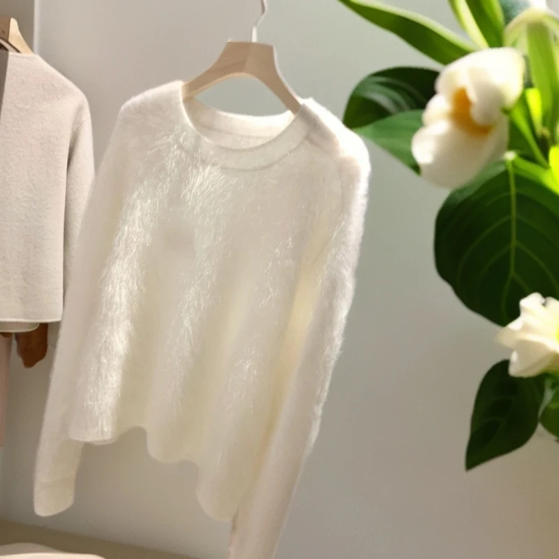 千语栀【白茉童话】水貂绒毛衣秋冬新款休闲常规款百搭女士宽松上衣