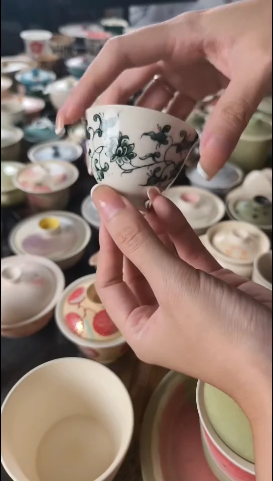 超级好看的牧渔描金杯