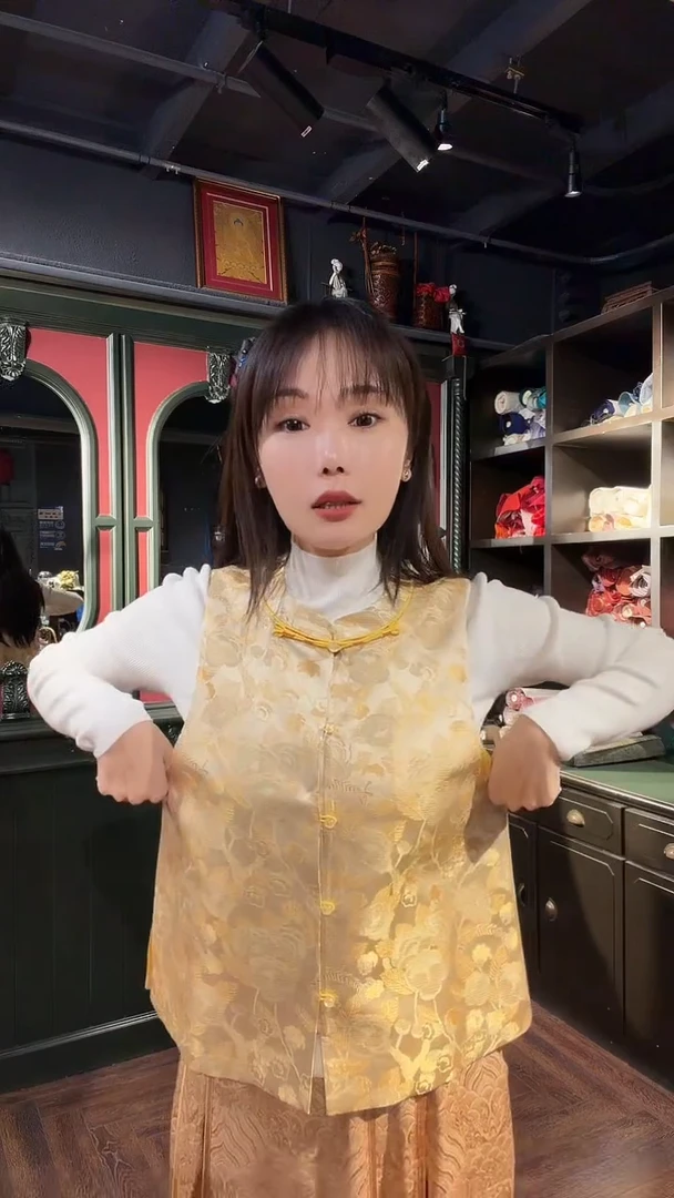 【定制】黄色对襟100桑蚕丝宋锦马甲