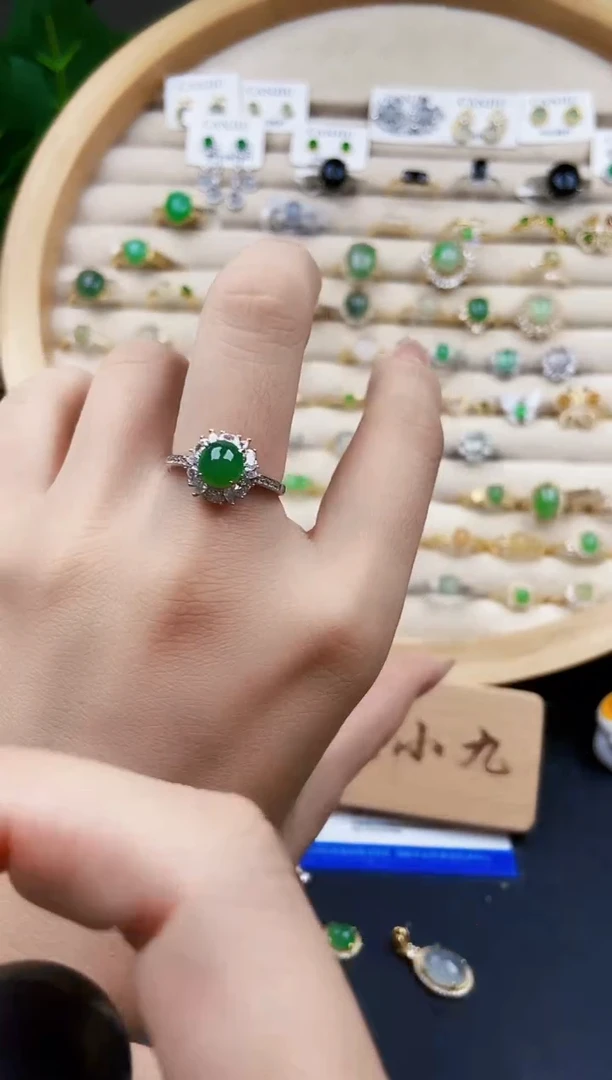 翡翠戒指银S925镶嵌12