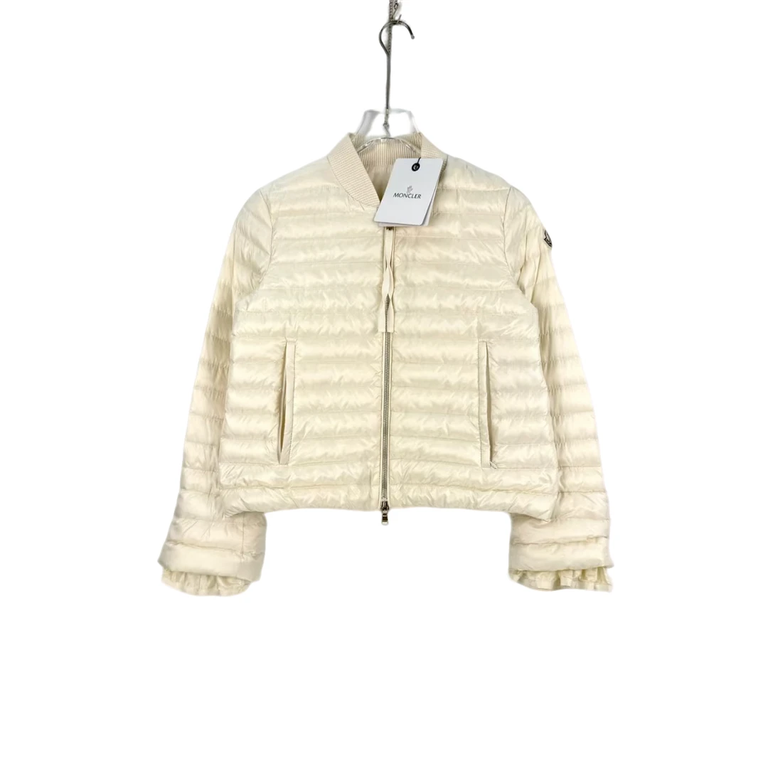 未使用 MONCLER -100汤/P255028699/奶白色 logo 花边袖口羽绒服
