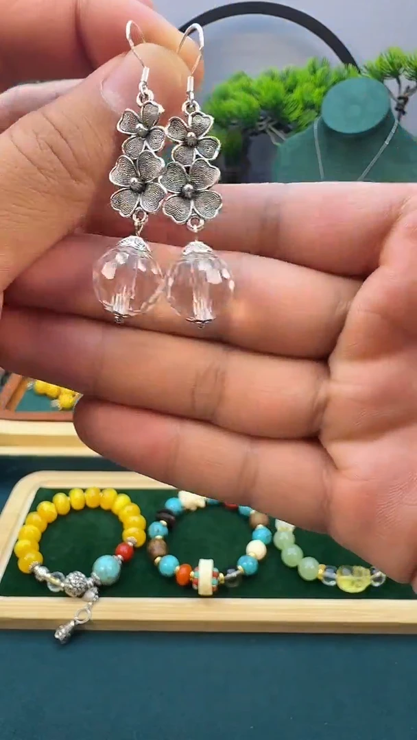 水晶耳饰银S925镶嵌E09