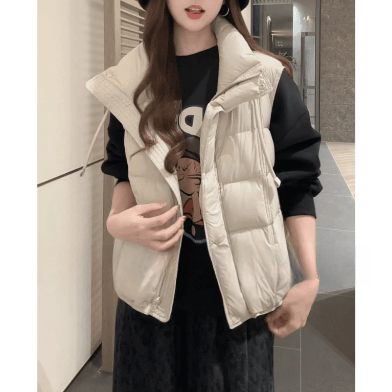 秋冬季新款简约小众宽松保暖口袋立领马甲外套2025无袖坎肩背心