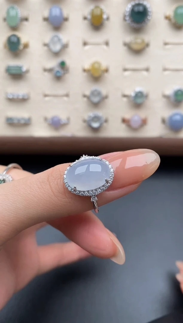 银S925镶嵌戒指翡翠一物一证一礼盒