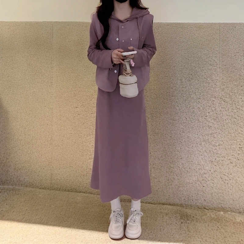 休闲连帽卫衣裙时尚套装女2026春秋季新款气质连衣裙两件套