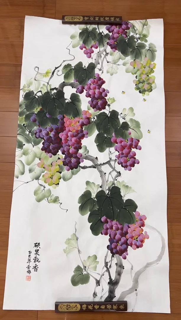 国画【福利】纯手绘手工李雪梅葡萄竖版138*68