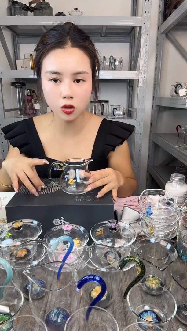手工艺品玻璃禾器 福莲茶海迷翠
