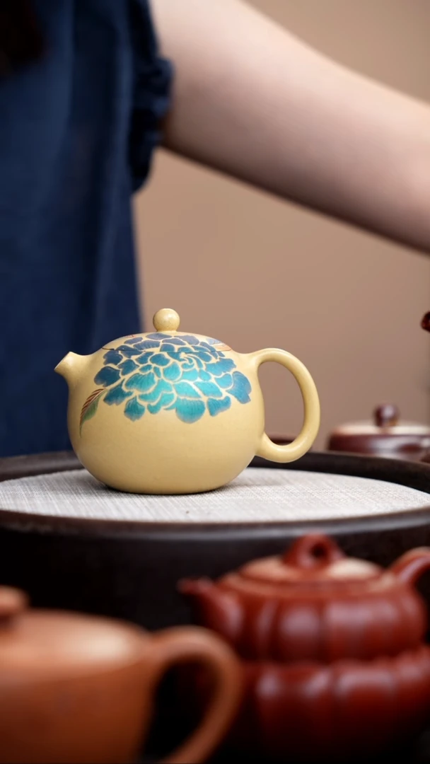 茶壶紫砂吧*本山绿河豚西施搪彩蓝