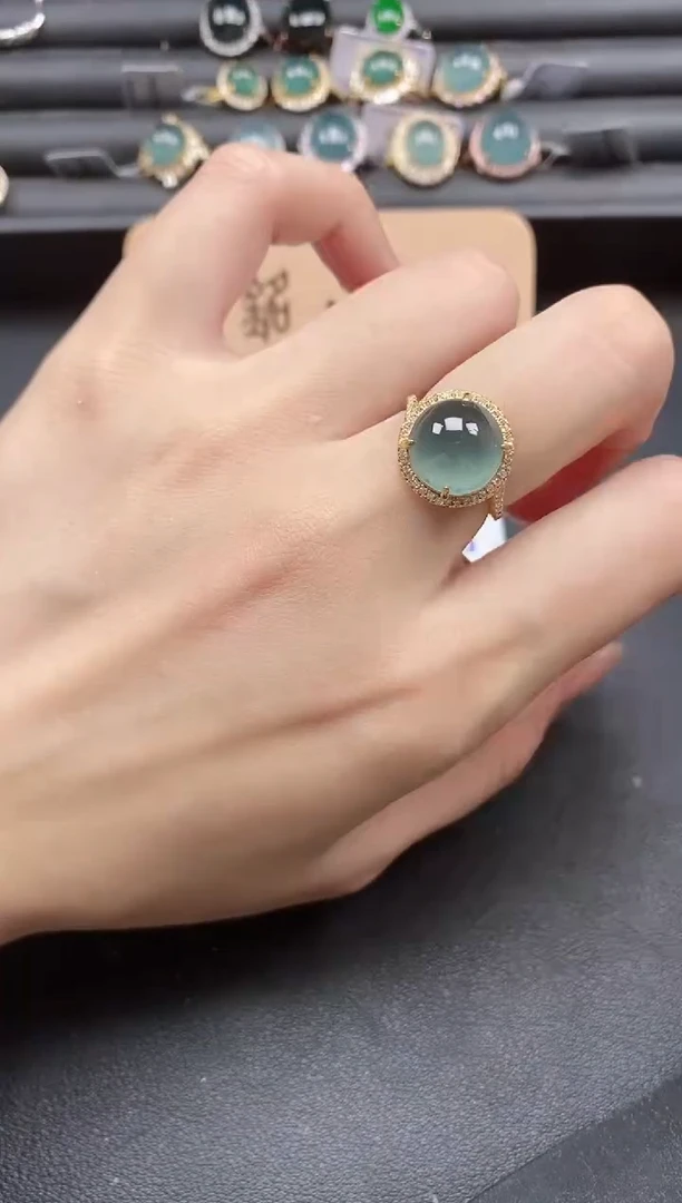 翡翠戒指银S925镶嵌45