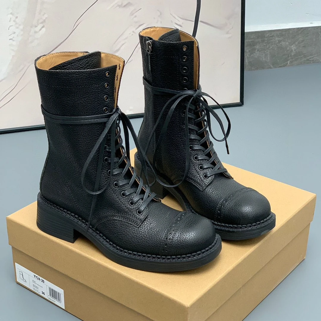 LEREUSSI做旧夏季学院风马丁靴休闲靴子秋冬女鞋系带女靴英伦风