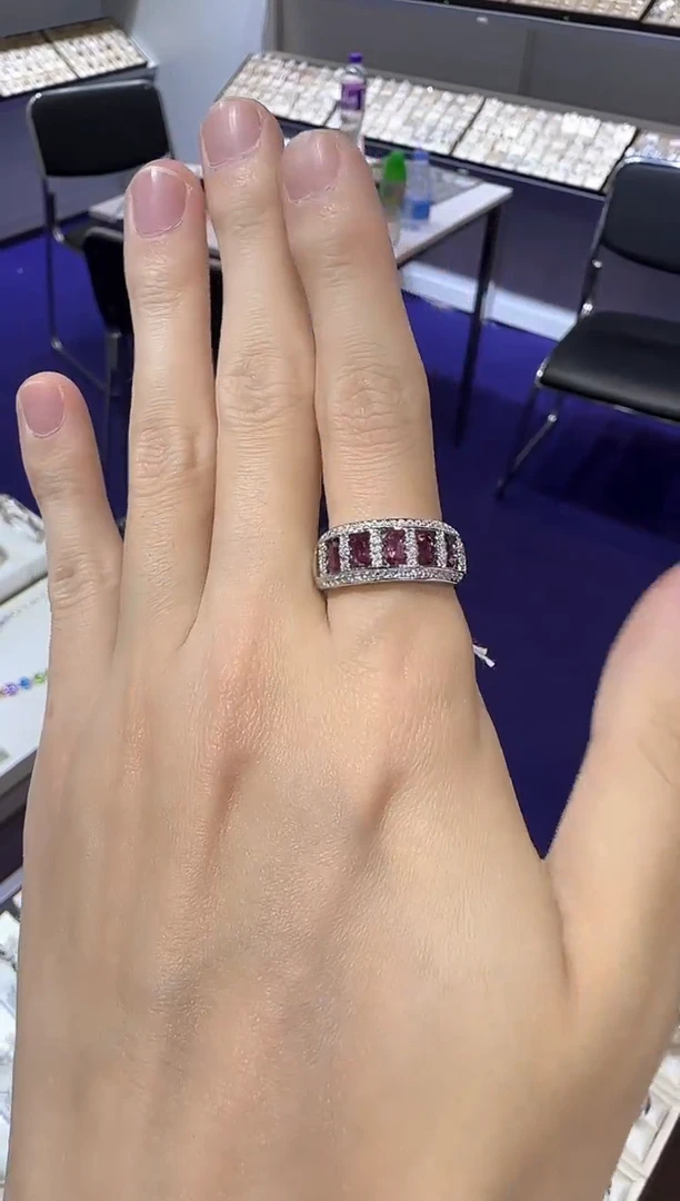 【闪购商品】石榴石戒指银S925镶嵌排戒6mm