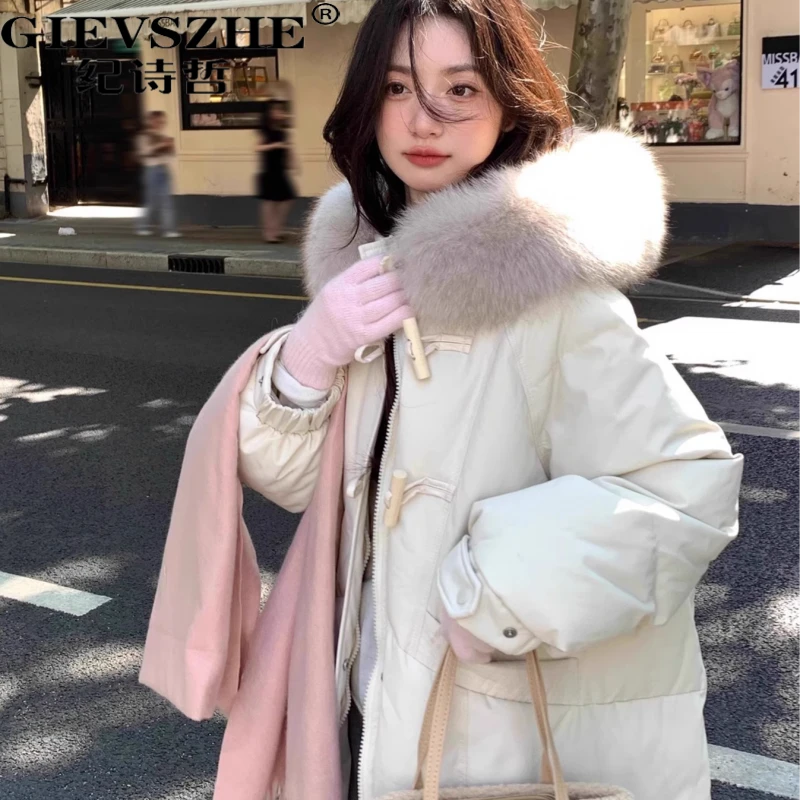 纪诗哲羽绒服女中长款2025新款宽松显瘦过膝毛领白鸭绒加厚外套
