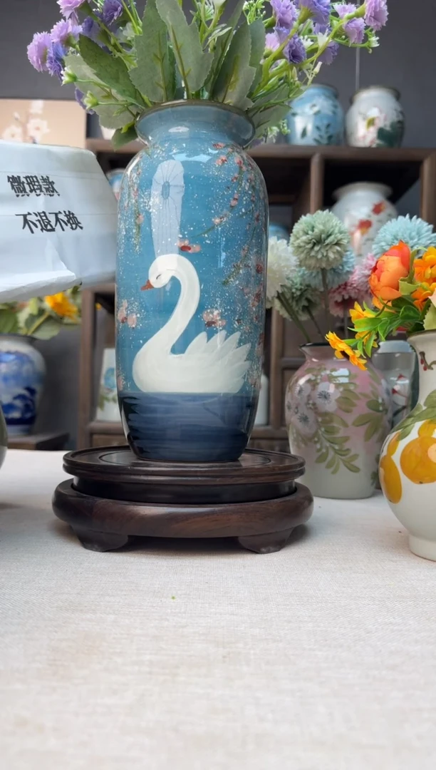 【闪购商品】瓶微瑕手绘陶瓷花瓶底部无孔高27口9左右