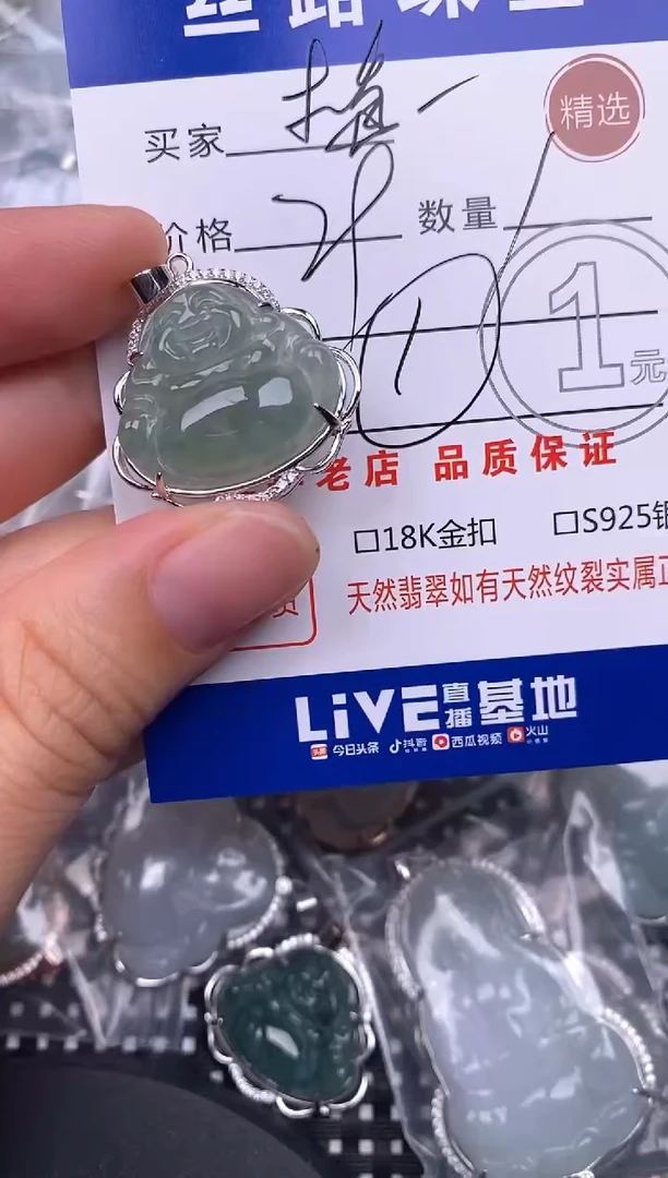 颈饰银S925镶嵌翡翠梅*姐挂件