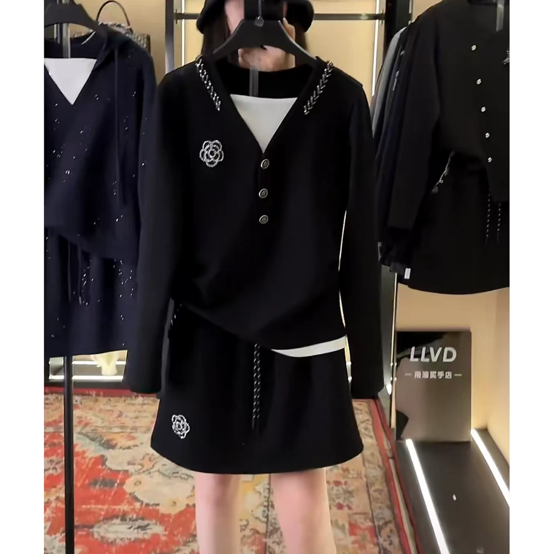 秋季新品<重工系列>长袖卫衣翻领重工套装两件套