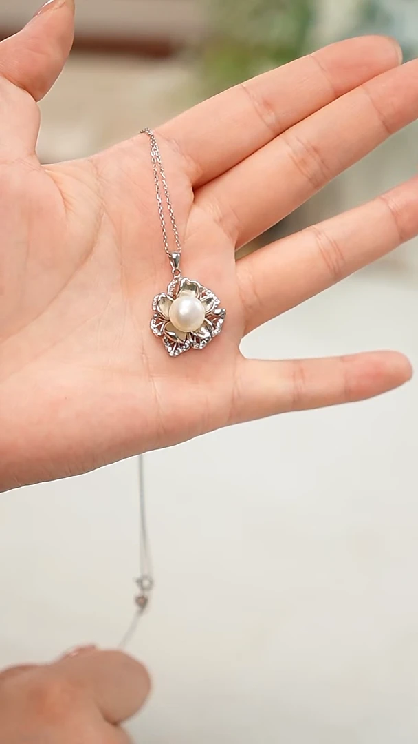 淡水珍珠银S925镶嵌颈饰项链