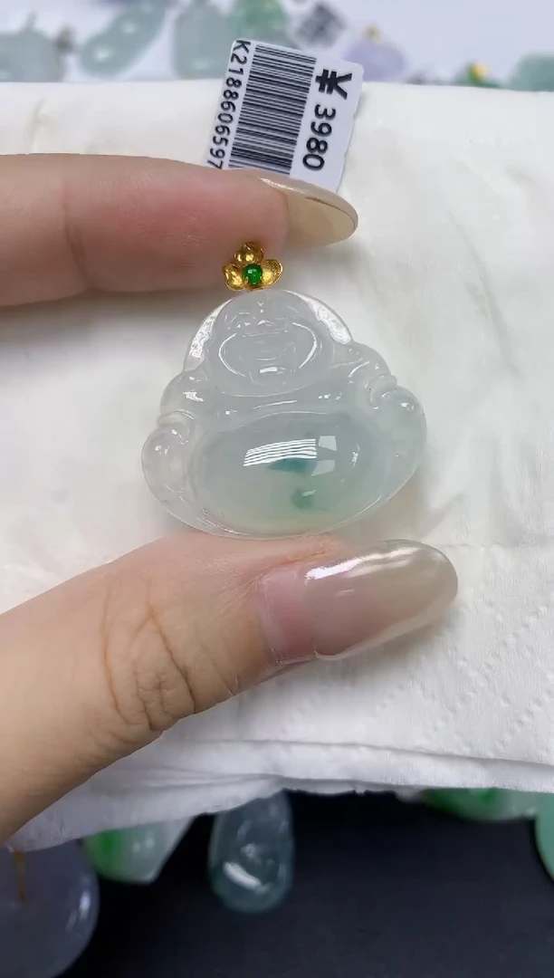 翡翠18K金镶嵌颈饰天然缅甸翡翠A货