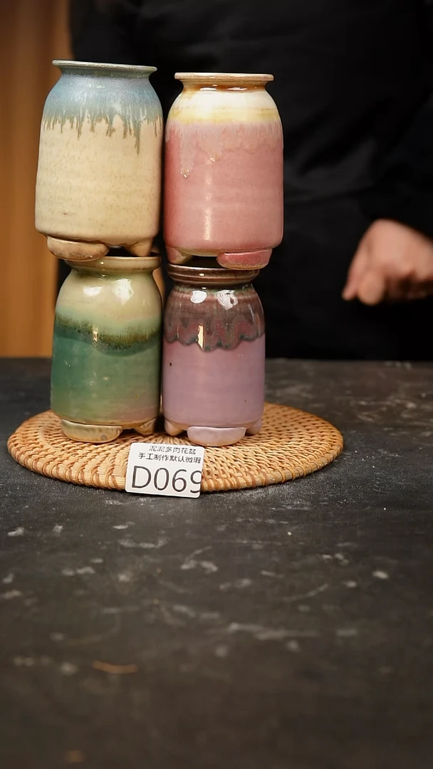 【闪购商品】瓷片069泥泥手工花盆口6高10