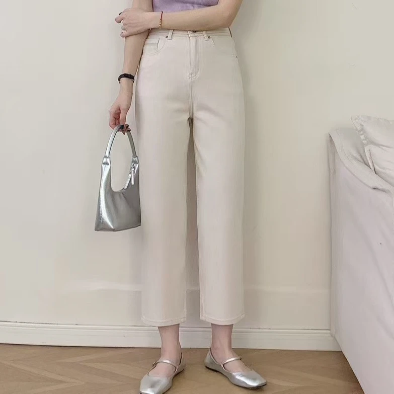 SanMu早春新款小个子女款显瘦法棍裤百搭遮晇牛仔裤女