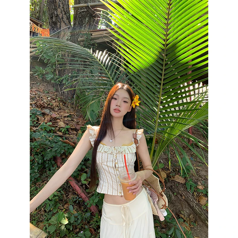 【西部风情背心】夏季短款辣妹吊带法式无袖气质性感背心251H0459#