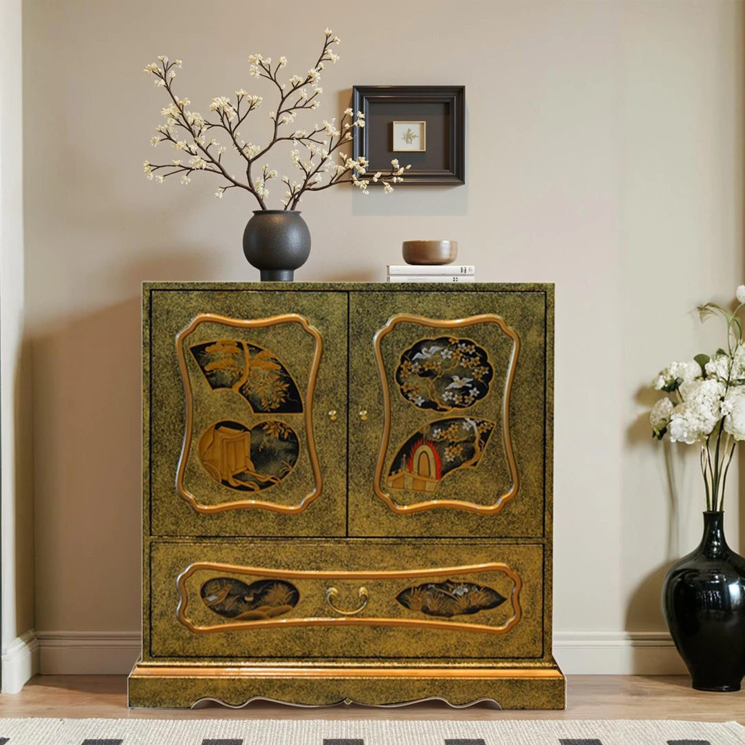 【本尼家】TS20新中式彩绘玄关柜隔断柜长90宽43.5高89cm柜子