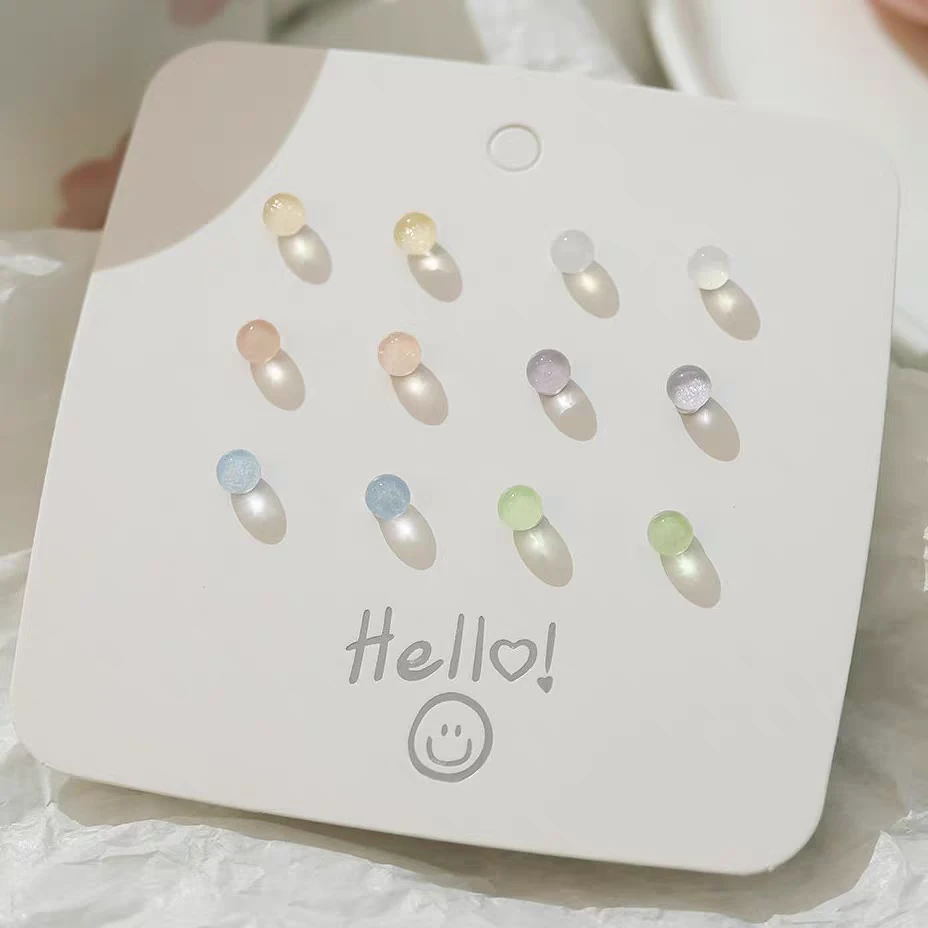 非金属树脂耳饰 清新马卡龙色豆豆耳钉套装精致养耳洞耳钉耳棒商品图